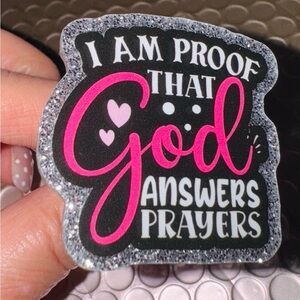 Inspirational Car Vent Clip with Pink and Black Design, outlined in Glitter